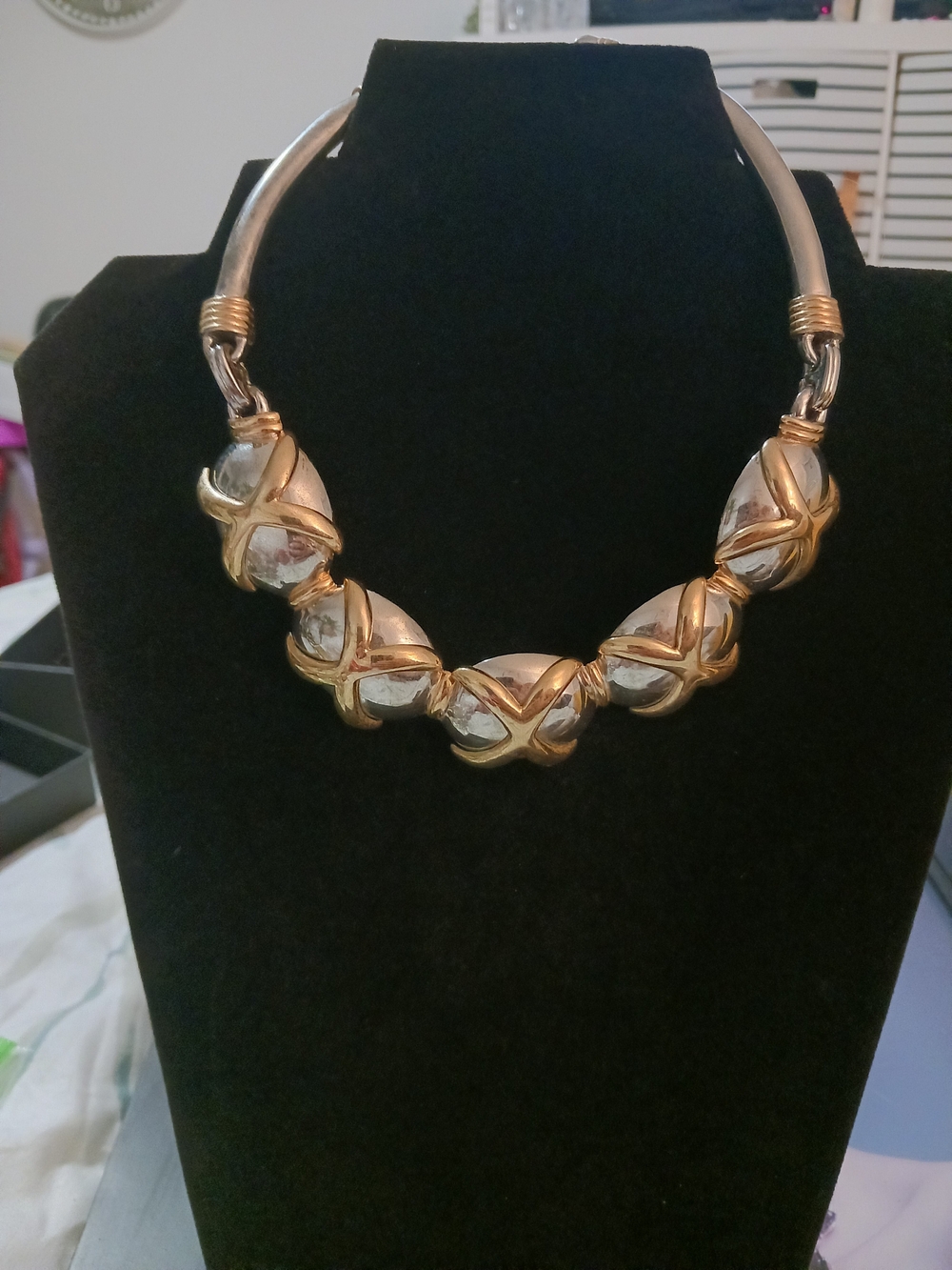 ALEXIS KIRK Two-Tone Gold and Silver Statement Collar Necklace
